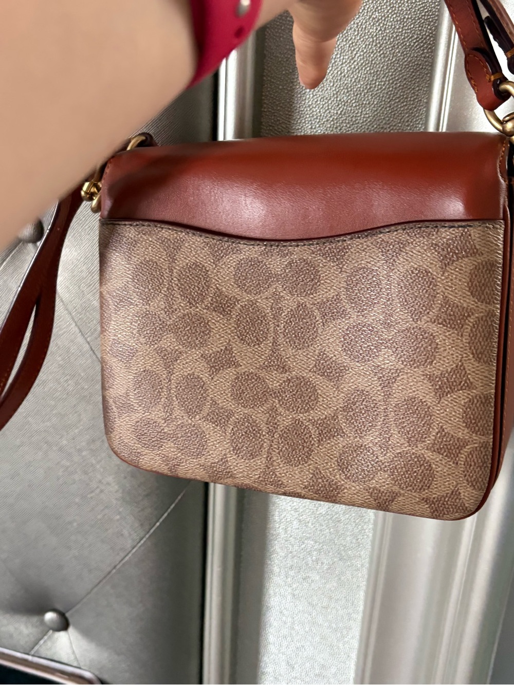 Coach Brown Leather & Signature Canvas Turnlock Satchel - Picture 3 of 8